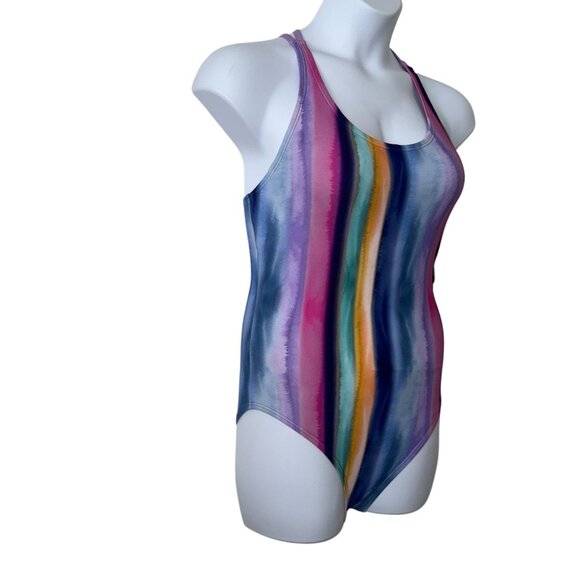 NWT Speedo Poircelain Hydro Bra OIne Piece Womens Swimsuit 12 Striped Colorful - Picture 4 of 10